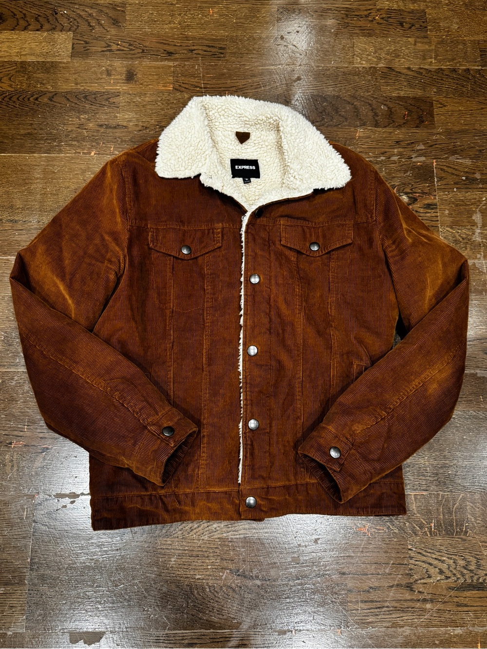 Express Brown Corduroy Sherpa-Lined Bomber Jacket
